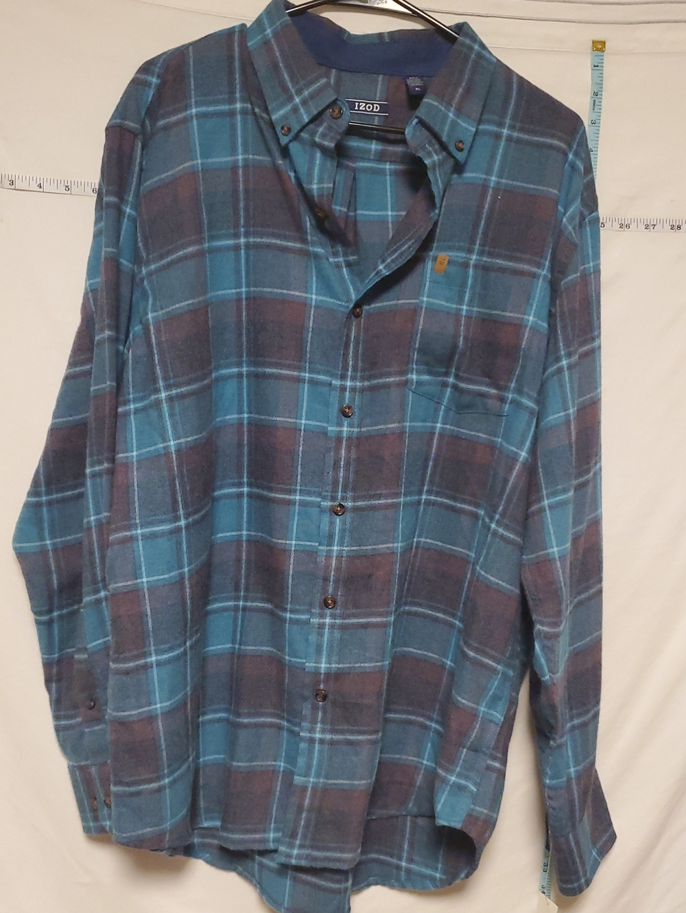 Izod Mens Teal and Navy Plaid Long-Sleeve Button-Down Shirt XL Western Winter